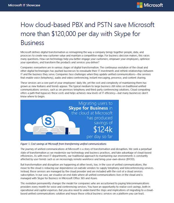 How cloud-based PBX and PSTN save Microsoft more than $120,000 per day with Skype for Business