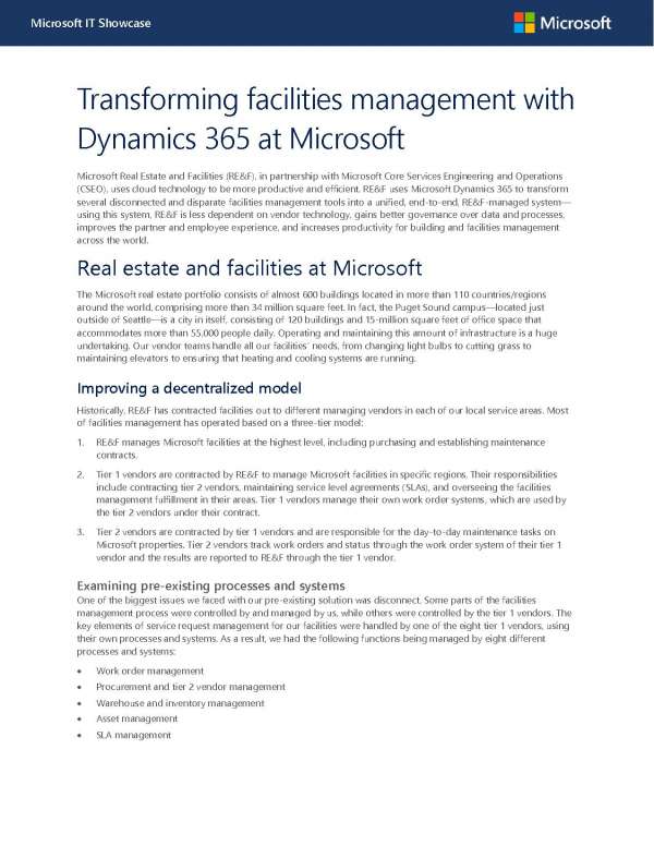 Transforming facilities management with Dynamics 365 at Microsoft