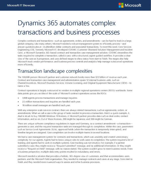 Dynamics 365 automates complex transactions and business processes